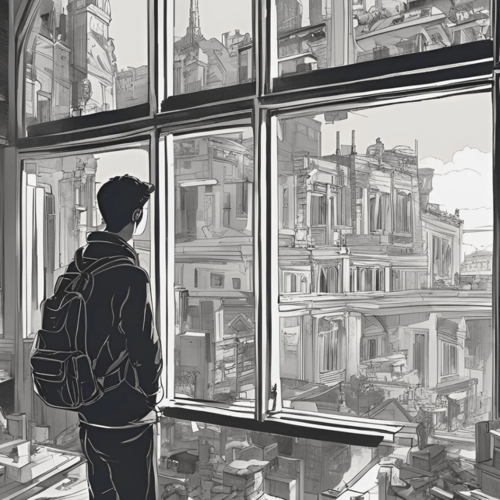 person looking at college