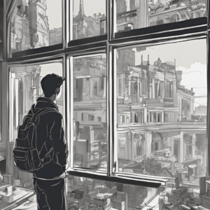 person looking at college