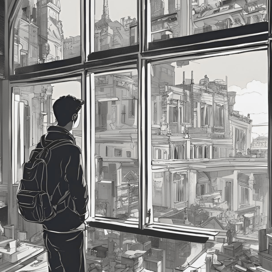 person looking at college